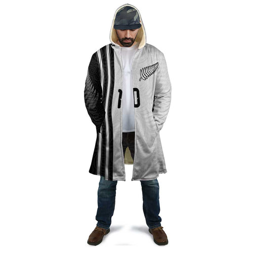 Custom New Zealand Football Cloak Silver Fern and Maori Tribal Black White Half Sporty Style