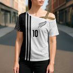 Custom New Zealand Football Cross Shoulder Shirt Silver Fern and Maori Tribal Black White Half Sporty Style