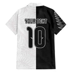 Custom New Zealand Football Hawaiian Shirt Silver Fern and Maori Tribal Black White Half Sporty Style