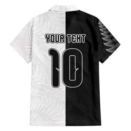 Custom New Zealand Football Hawaiian Shirt Silver Fern and Maori Tribal Black White Half Sporty Style