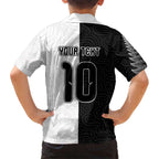 Custom New Zealand Football Hawaiian Shirt Silver Fern and Maori Tribal Black White Half Sporty Style