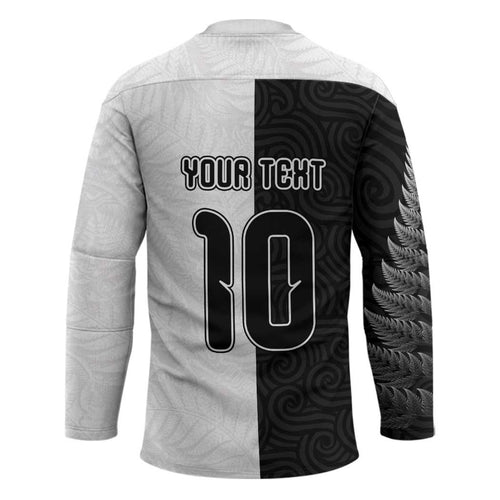 Custom New Zealand Football Hockey Jersey Silver Fern and Maori Tribal Black White Half Sporty Style