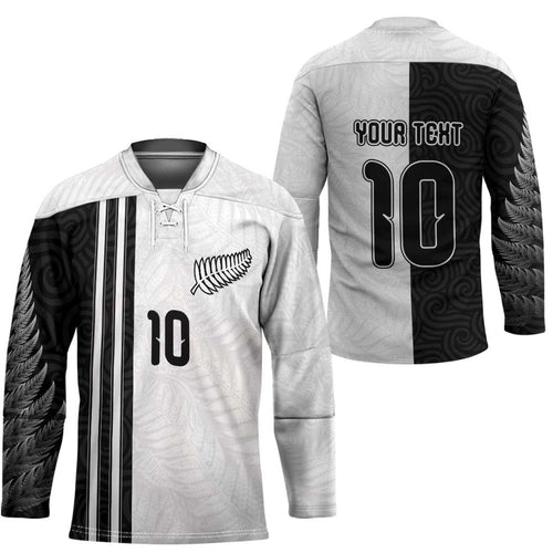 Custom New Zealand Football Hockey Jersey Silver Fern and Maori Tribal Black White Half Sporty Style