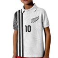 Custom New Zealand Football Kid Polo Shirt Silver Fern and Maori Tribal Black White Half Sporty Style