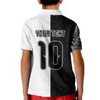 Custom New Zealand Football Kid Polo Shirt Silver Fern and Maori Tribal Black White Half Sporty Style
