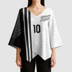 Custom New Zealand Football Kimono Sleeve Blouse Silver Fern and Maori Tribal Black White Half Sporty Style