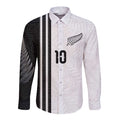 Custom New Zealand Football Long Sleeve Button Shirt Silver Fern and Maori Tribal Black White Half Sporty Style