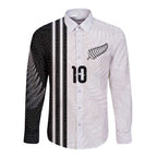 Custom New Zealand Football Long Sleeve Button Shirt Silver Fern and Maori Tribal Black White Half Sporty Style