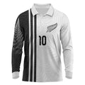Custom New Zealand Football Long Sleeve Polo Shirt Silver Fern and Maori Tribal Black White Half Sporty Style