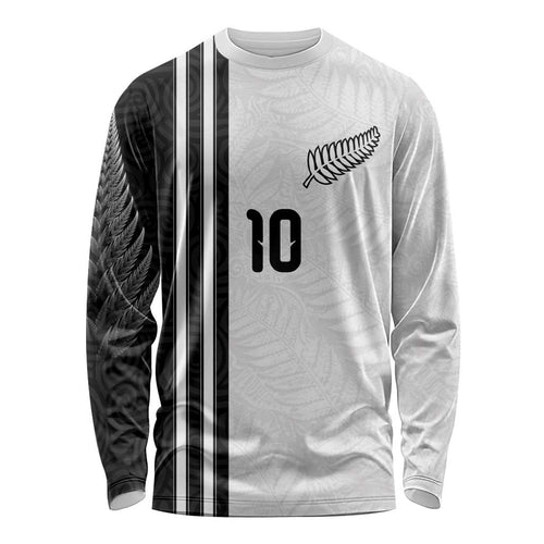 Custom New Zealand Football Long Sleeve Shirt Silver Fern and Maori Tribal Black White Half Sporty Style