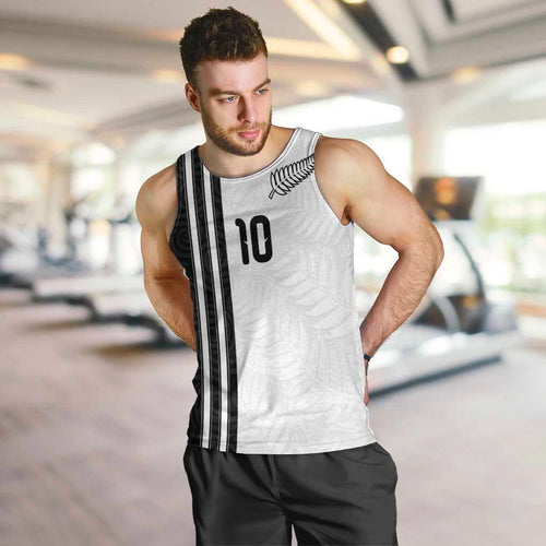 Custom New Zealand Football Men Tank Top Silver Fern and Maori Tribal Black White Half Sporty Style