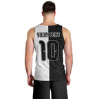 Custom New Zealand Football Men Tank Top Silver Fern and Maori Tribal Black White Half Sporty Style