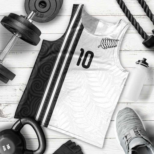 Custom New Zealand Football Men Tank Top Silver Fern and Maori Tribal Black White Half Sporty Style