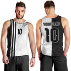Custom New Zealand Football Men Tank Top Silver Fern and Maori Tribal Black White Half Sporty Style