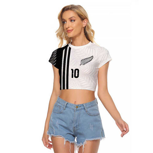 Custom New Zealand Football Raglan Cropped T Shirt Silver Fern and Maori Tribal Black White Half Sporty Style
