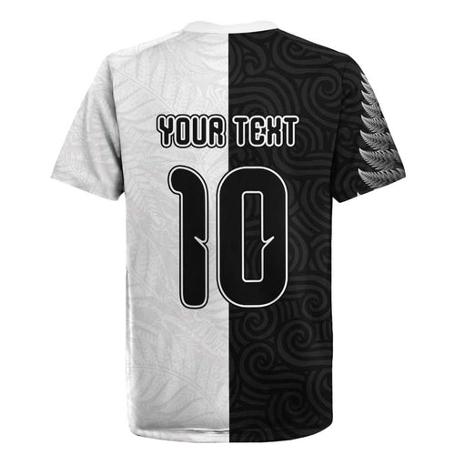 Custom New Zealand Football Rugby Jersey Silver Fern and Maori Tribal Black White Half Sporty Style