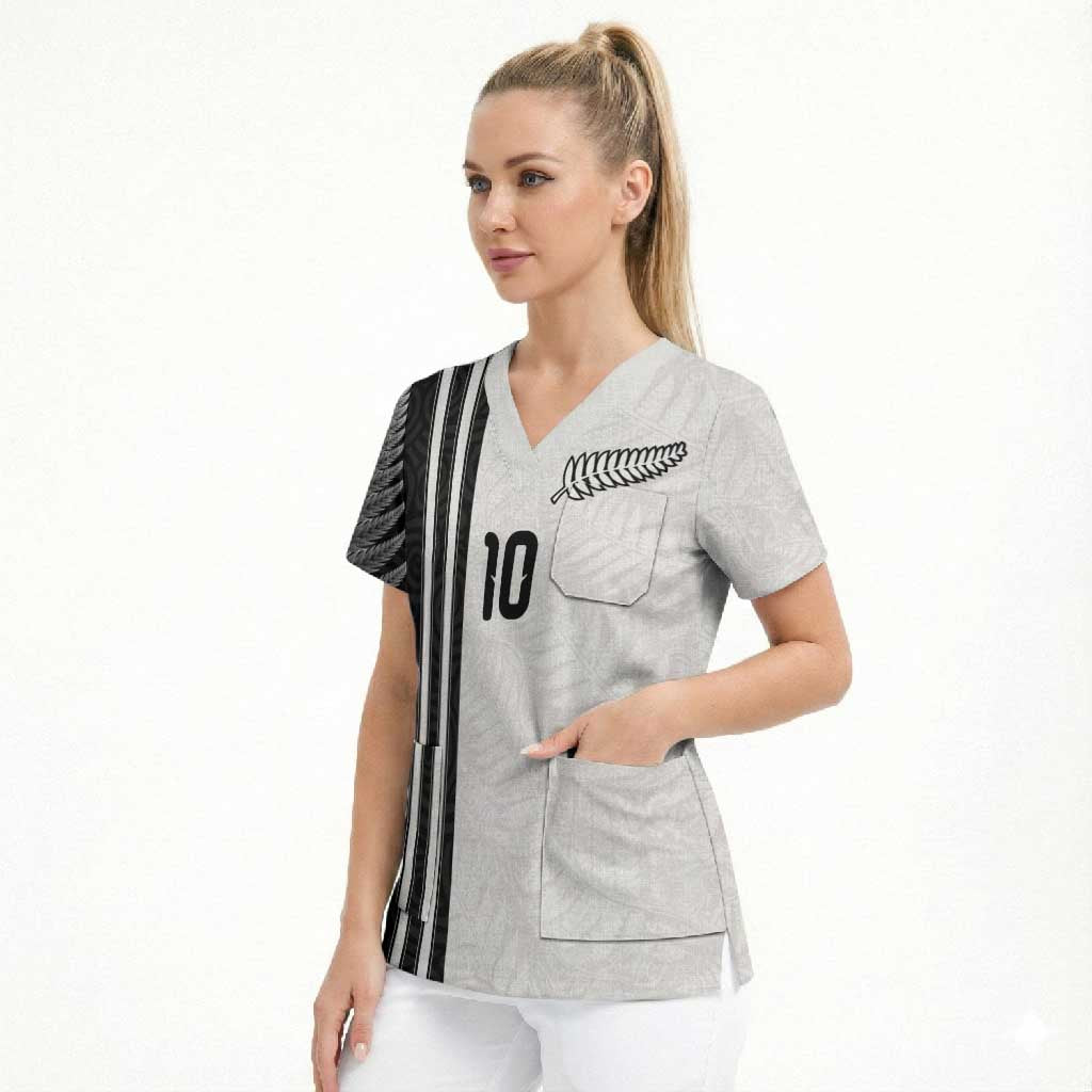 Custom New Zealand Football Scrub Top Silver Fern and Maori Tribal Black White Half Sporty Style