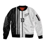 Custom New Zealand Football Sleeve Zip Bomber Jacket Silver Fern and Maori Tribal Black White Half Sporty Style