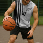 Custom New Zealand Football Sleeveless Hoodie Silver Fern and Maori Tribal Black White Half Sporty Style