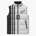 Custom New Zealand Football Sleeveless Puffer Jacket Silver Fern and Maori Tribal Black White Half Sporty Style