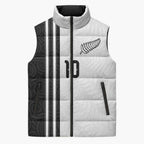 Custom New Zealand Football Sleeveless Puffer Jacket Silver Fern and Maori Tribal Black White Half Sporty Style