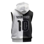 Custom New Zealand Football Sleeveless Zip Hoodie Silver Fern and Maori Tribal Black White Half Sporty Style
