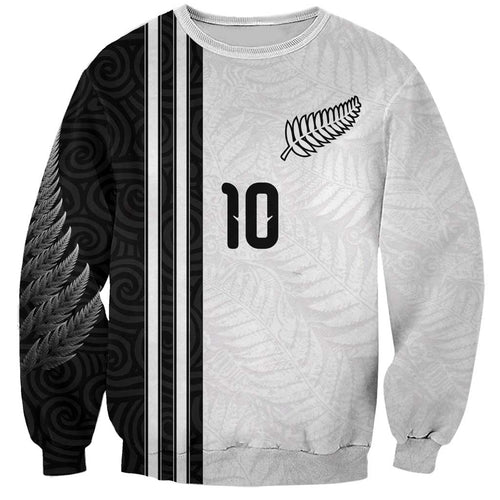 Custom New Zealand Football Sweatshirt Silver Fern and Maori Tribal Black White Half Sporty Style