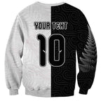 Custom New Zealand Football Sweatshirt Silver Fern and Maori Tribal Black White Half Sporty Style