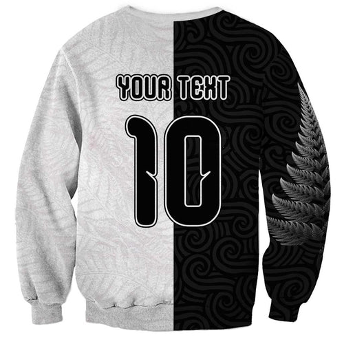 Custom New Zealand Football Sweatshirt Silver Fern and Maori Tribal Black White Half Sporty Style