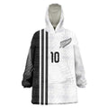 Custom New Zealand Football Wearable Blanket Hoodie Silver Fern and Maori Tribal Black White Half Sporty Style
