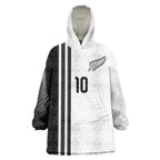 Custom New Zealand Football Wearable Blanket Hoodie Silver Fern and Maori Tribal Black White Half Sporty Style