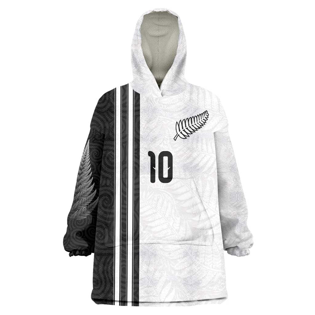 Custom New Zealand Football Wearable Blanket Hoodie Silver Fern and Maori Tribal Black White Half Sporty Style