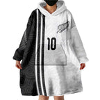Custom New Zealand Football Wearable Blanket Hoodie Silver Fern and Maori Tribal Black White Half Sporty Style