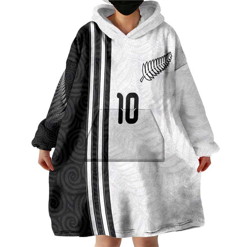 Custom New Zealand Football Wearable Blanket Hoodie Silver Fern and Maori Tribal Black White Half Sporty Style