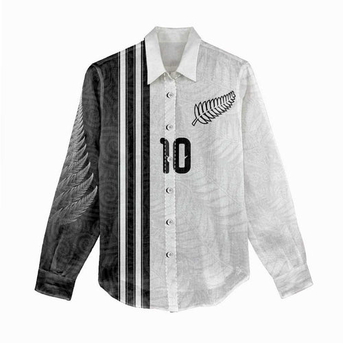 Custom New Zealand Football Women Casual Shirt Silver Fern and Maori Tribal Black White Half Sporty Style