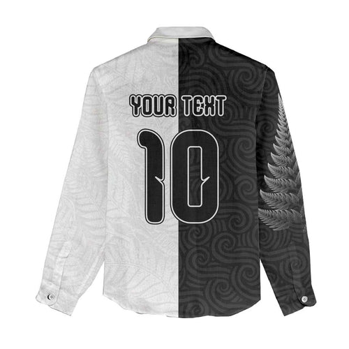 Custom New Zealand Football Women Casual Shirt Silver Fern and Maori Tribal Black White Half Sporty Style