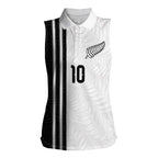 Custom New Zealand Football Women Sleeveless Polo Shirt Silver Fern and Maori Tribal Black White Half Sporty Style