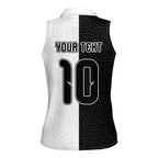 Custom New Zealand Football Women Sleeveless Polo Shirt Silver Fern and Maori Tribal Black White Half Sporty Style