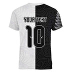 Custom New Zealand Football Women V-Neck T-Shirt Silver Fern and Maori Tribal Black White Half Sporty Style