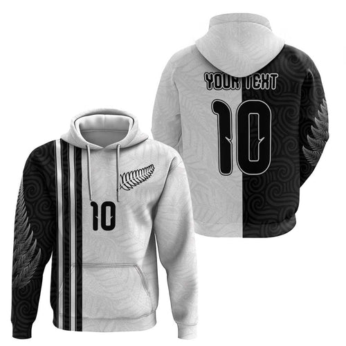 Custom New Zealand Football Zip Hoodie Silver Fern and Maori Tribal Black White Half Sporty Style