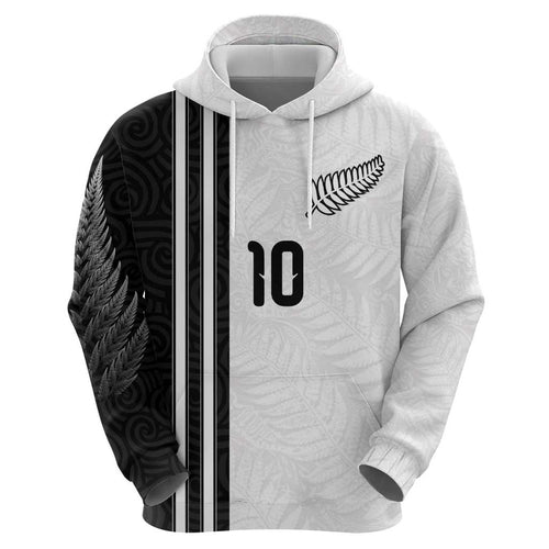 Custom New Zealand Football Zip Hoodie Silver Fern and Maori Tribal Black White Half Sporty Style