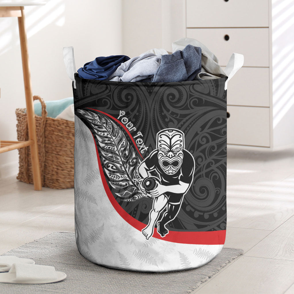 Personalised Aotearoa Lawn Bowls Laundry Basket Maori Warrior and Silver Fern Sporty Style