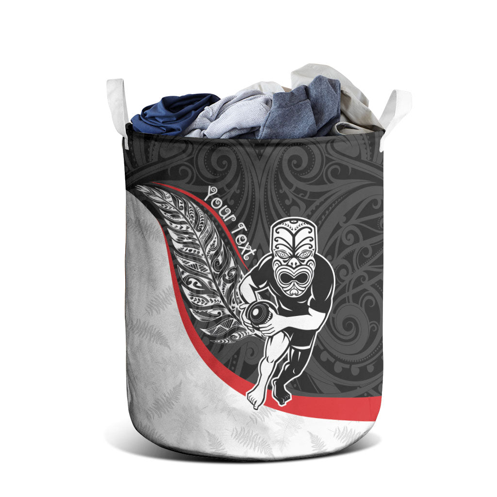 Personalised Aotearoa Lawn Bowls Laundry Basket Maori Warrior and Silver Fern Sporty Style