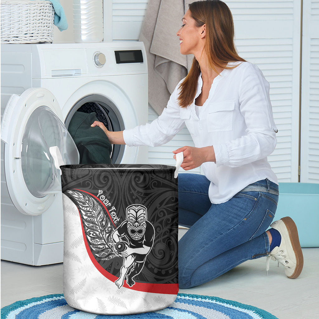 Personalised Aotearoa Lawn Bowls Laundry Basket Maori Warrior and Silver Fern Sporty Style