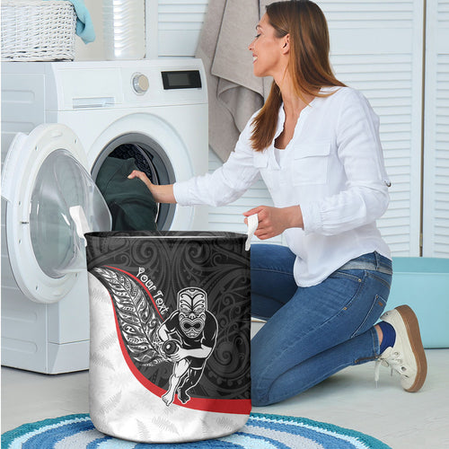 Personalised Aotearoa Lawn Bowls Laundry Basket Maori Warrior and Silver Fern Sporty Style