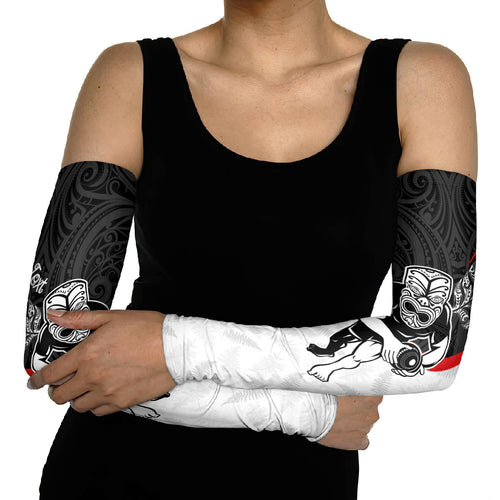Personalised Aotearoa Lawn Bowls Arm Sleeves Maori Warrior and Silver Fern Sporty Style