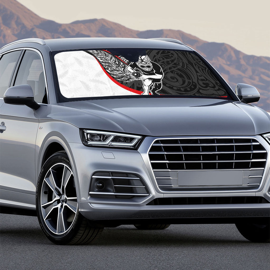 Personalised Aotearoa Lawn Bowls Auto Sun Shade Maori Warrior and Silver Fern Sporty Style