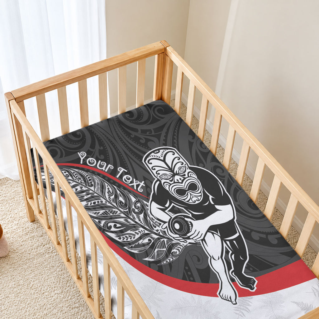 Personalised Aotearoa Lawn Bowls Baby Bed Cover Maori Warrior and Silver Fern Sporty Style