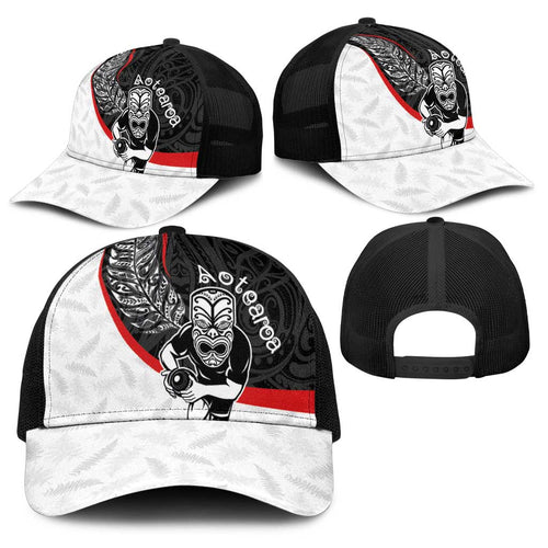 Aotearoa Lawn Bowls Baseball Net Cap Maori Warrior and Silver Fern Sporty Style