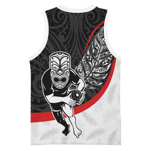 Personalised Aotearoa Lawn Bowls Basketball Jersey Maori Warrior and Silver Fern Sporty Style